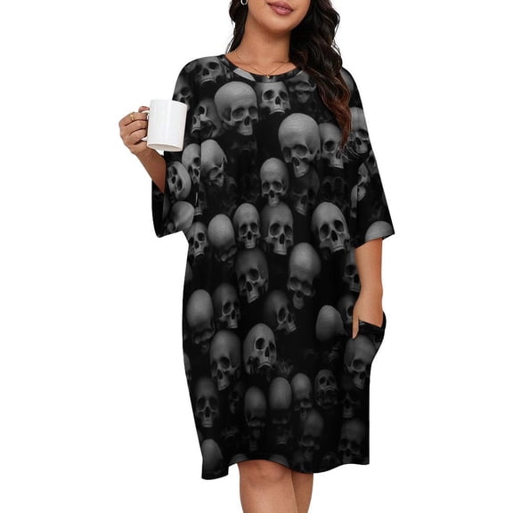 Skull Goth Skull Art Sleepshirts For Sleeping Travels Loose Sleepdress Pajama Dress Soft Nightdress Sleepwear