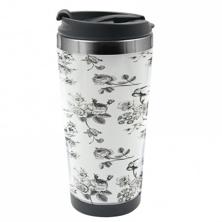 

Black and White Travel Mug New Modern Art Steel Thermal Cup 16 oz by Ambesonne