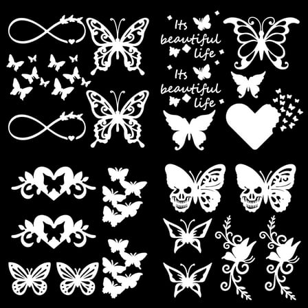4 Sheets Vinyl Butterfly Car Decals Butterfly Silhouette Stickers Self Adhesive Reflective Sticker Wall Decal Waterproof Automotive Exterior Decoration for SUV Truck Motorcycle Silver