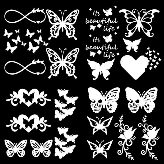 4 Sheets Vinyl Butterfly Car Decals Butterfly Silhouette Stickers Self Adhesive Reflective Sticker Wall Decal Waterproof Automotive Exterior Decoration for SUV Truck Motorcycle Silver