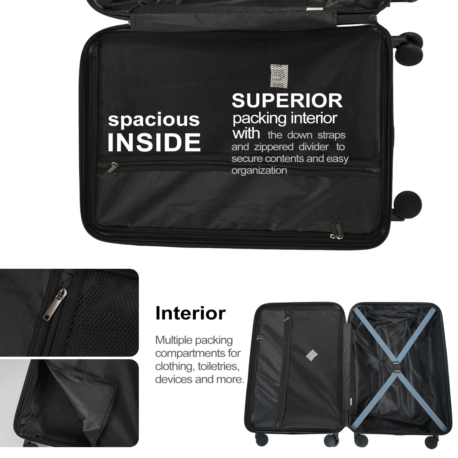 Travelhouse 3 Piece Hardshell Luggage Set Hardside Lightweight Suitcase with TSA Lock Spinner Wheels 20in24in28in.(Blue)
