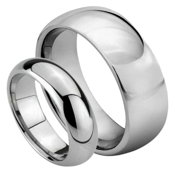 For Him & Her 8MM/6MM Tungsten Carbide Classic Dome Shape Wedding Band Ring Set