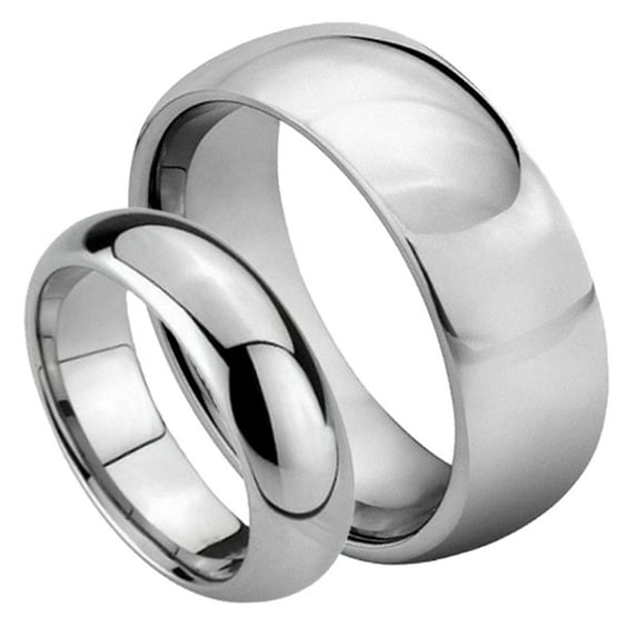Men's and Ladies 8MM/6MM Tungsten Carbide Classic Dome Shape Wedding Band Ring Set