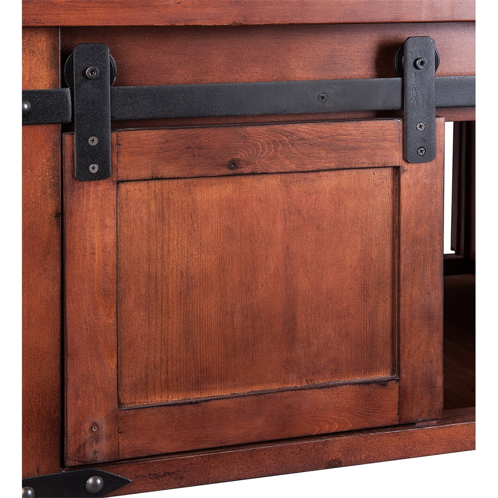 Kepooman Rustic Farmhouse Coffee Table with Sliding Barn Doors and Storage Cabinets for Living Room - Brown Kepooman Rustic Farmhouse Coffee Table with Sliding Barn Doors and Storage Cabinets for Living Room - Brown