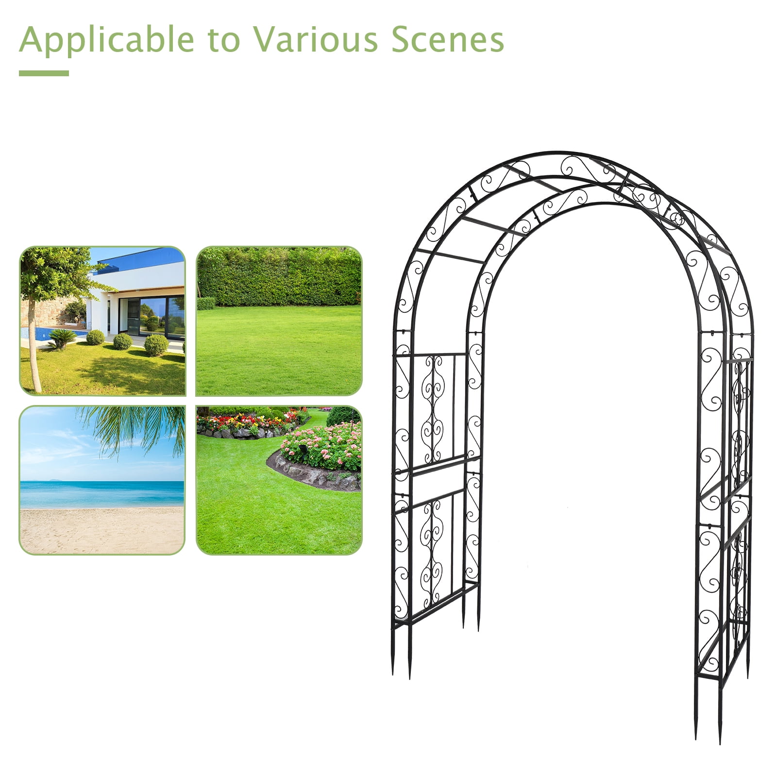 Garden Arch Trellis Double Layer Iron Metal Flower Plant Support for Climbing Roses Vines Cucumbers Outdoor Decor Rustic Wedding Arch Entryway Arbor 83H x 59L x 22W Inches Ground Stakes Included