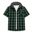 thumbnail image 4 of Donemore Men's Flannel Hoodie Jacket Button-Down Flannel Shirt with Drawstrings & Chest Pockets Casual Fashion Short Sleeve for Men, 4 of 7