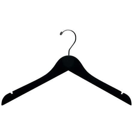 Black Velvet Wood Top Hanger, Box of 100 Space Saving 17 Inch Flat Wooden Hangers w/ Chrome Swivel Hook & Notches for Shirt Jacket or Dress by International (Best Dress Shirts Under 100)