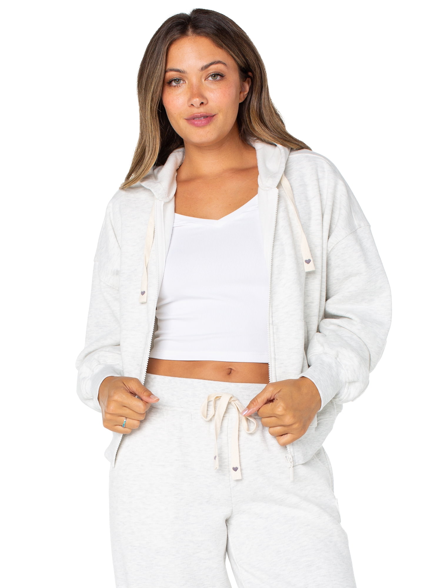 Celebrity Pink Women's Oversized Zip Front Hoodie with Heart Embroidery