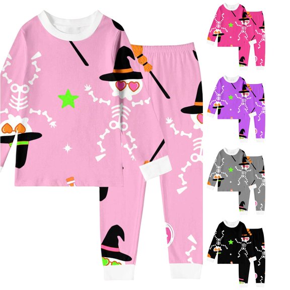 Weebloom Halloween Kids Girls Winter Pajamas Boys Pajama Set Long Sleeve Sleepwear Nightwear Pjs Loungewear Pink 7Y