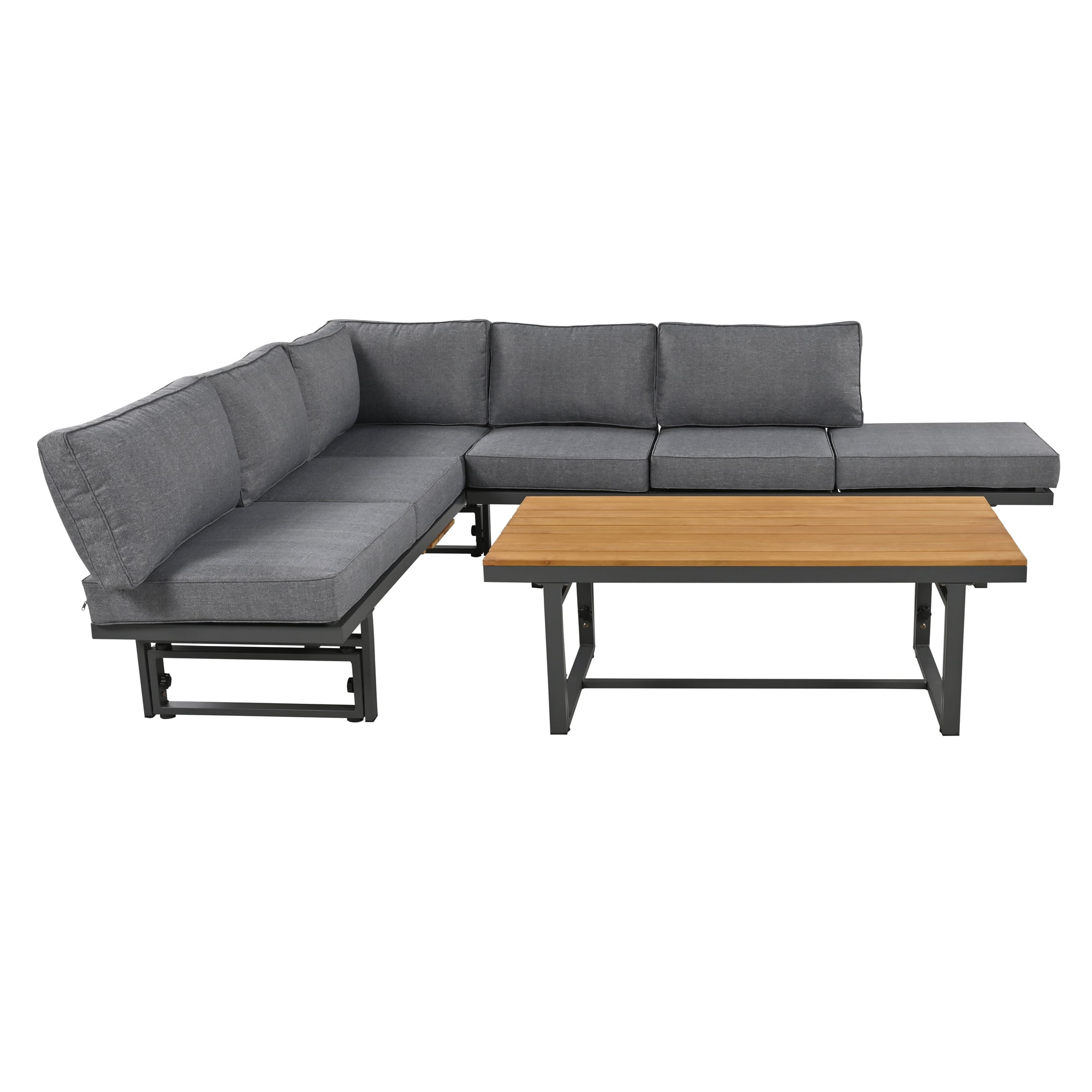 Harper & Bright Designs Metal Patio Conversation Furniture Set, 3 Pieces Modern Outdoor Sectional Sofa Set with Coffee Table and Height Adjustable Seating for Garden and Backyard, Grey