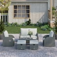 thumbnail image 2 of Outsunny Patio Furniture with Thick Cushions, 6 Pieces PE Wicker Patio Sectional Furniture Conversation Set with a Loveseat Sofa, 2 Recliner Chairs, 2 Footstools & Table, Grey, 2 of 10
