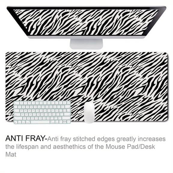 1pc Zebra Strip Accessories Desk Mat, Zebra Print Extended Rectangle Mouse Pad, Non-Slip Rubber Base With Stitched Edges For Office, Home, Gaming-27.5*11.8in