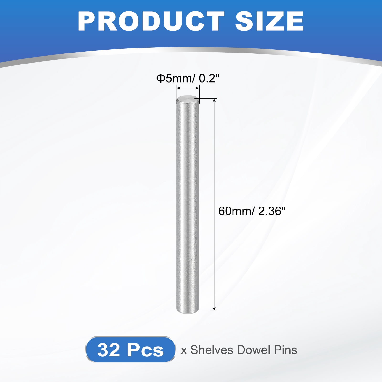 Uxcell 32 Pack M5 x 60mm Dowel Pin, 304 Stainless Steel Cylindrical Dowel Pins, Shelf Support Pegs Rod Fastener for Cabinet Furniture DIY Installation Industry Mechanical