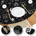 thumbnail image 4 of Black White Cat Hand Rainbow Eye Moon Flower Pattern Round Fitted Tablecloth with Elastic Edge,Dining Table Cover Waterproof,Outdoor Round Tablecloth for Camping,Dining,Indoor and Outdoor, 4 of 7