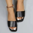 thumbnail image 5 of Rokment Women's Slippers Sandals Trendy Casual Solid Color Leather Square Open Toe Wide Width Slip on Dress Flat Comfortable Walking Slides Shoes Outdoor Summer Black Size 6, 5 of 5