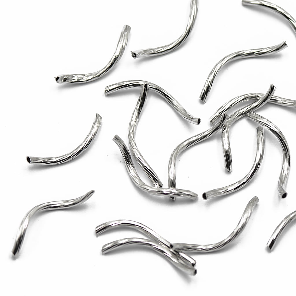 50pcs Silver Engraved Swirl Tube Wave Spacer Beads 24mm Findings