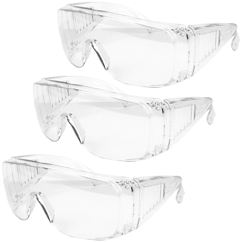 CIRCLE- 3 Bulk Pack Safety Glasses Over Eyeglasses Anti-Fog Crystal Clear Otg Goggles