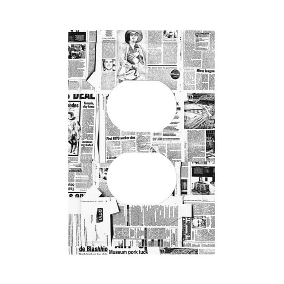 DouZhe 1-Gang Duplex Outlet Cover, Black White Newspaper Collage Decorative Wall Plates