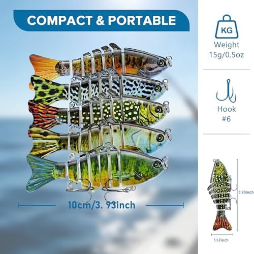 Fishing Lures Multi Jointed Fish Fishing Kits Slow Sinking Lifelike Swimbait Freshwater and Saltwater Crankbaits for Bass Trout Bass Lures