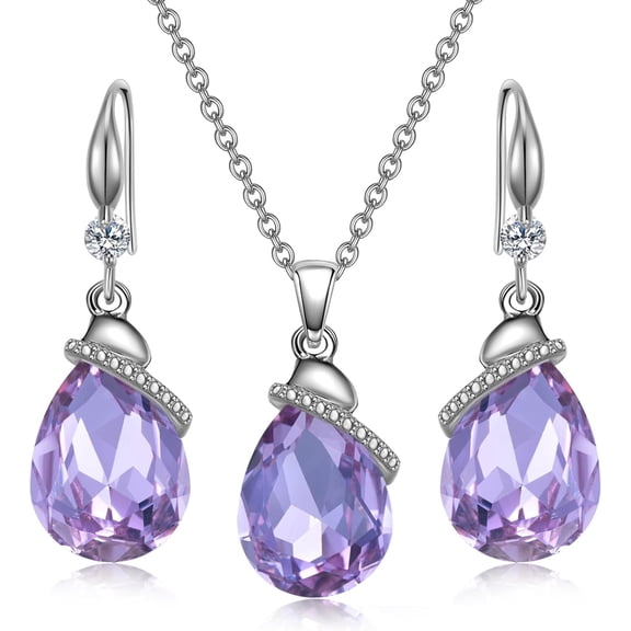 Crystal Jewelry Sets Top for Women, Silver/Gold Electroplated Teardrop Oval Pendant Necklace and Earring Rhinestone Dangling Sets Birthday Anniversary Wedding Mother’s Day Gifts for Women[b306]