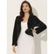 thumbnail image 3 of Chaqueta Recortada Abrigo de Invierno Bolero de Manga Larga Piel Sintética Negro XL Allegra K, 3 of 6
