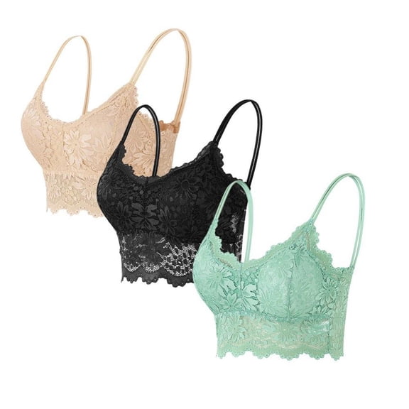 3Pcs Lace Bandeau Bra Strappy Sunflower Wrap Bra Deep V Tie Padded Sports Bra Bra Bra