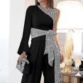 thumbnail image 5 of Women"s Jumpsuit Lace Up Print One Shoulder Elegant Party Cocktail Party Regular Fit Long Sleeve Kb, 5 of 5