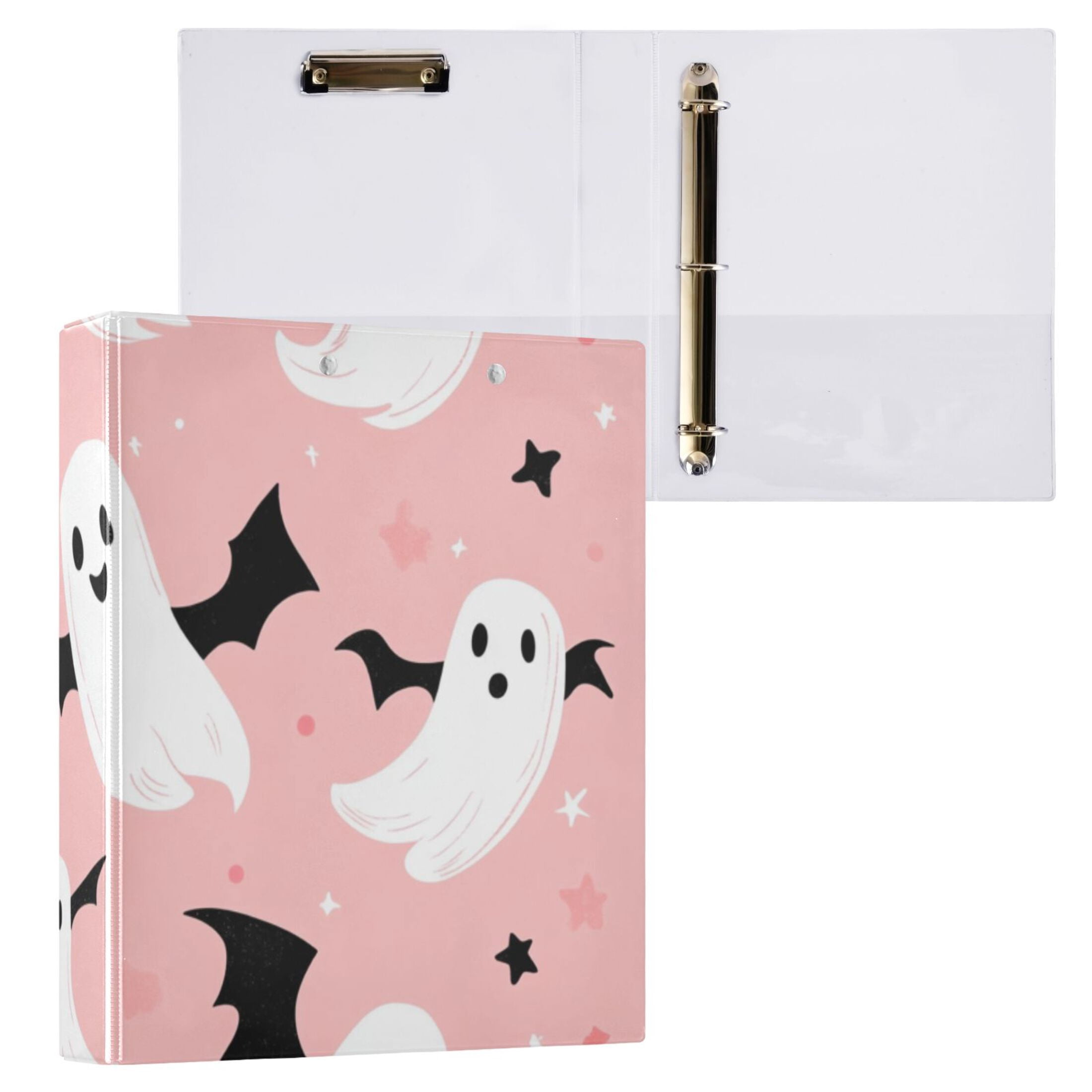 Ghosts and Stars 3 Ring Binders 1.5 inch Hardcover File Folders with Interior Pockets A4 Size Organizer for School Office Hospital Set of 2