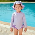 thumbnail image 4 of Toddler Little Girl Bathing Suits Striped One Piece Swimsuit with Ruffled Sunhat Baby Swim Pool Travel Outfits (12 Months, Purple), 4 of 6