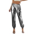 thumbnail image 4 of Mifsaly Women's High Waisted Metallic Jogger Pants Shiny Satin Harem Trousers Elastic Waist Casual Loose Fit Sweatpants Trendy Streetwear Party Clubwear Comfortable Loungewear XL, 4 of 5