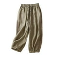 thumbnail image 3 of Women's Elastic Waist Cropped Pants Trousers Casual Bottoms with Pockets Stretchy Comfortable Flowy Solid Color Lounge Wear Daily Essentials for Women | Aestivo,Khaki XL, 3 of 8