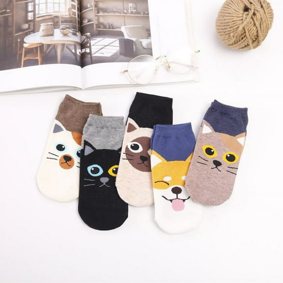 LoveByCho Womens Ankle Socks 5 Pairs Cute Colorful Patterned Solid Color Non Slip Low Cut Socks Cotton Boat Liner Shoe Size US 5-8.5