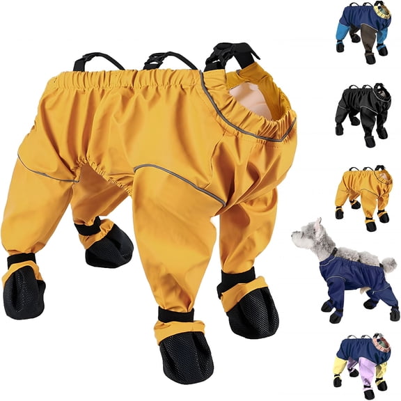 GASTROPOD 2026 New Dog Snowsuit with Attached Boots, Waterproof Dog Snow Suit with Boots, Anti-Slip Pets Leggings with Adjustable Suspenders, Dirty-Proof Paws Protector Pants (Yellow,Small)