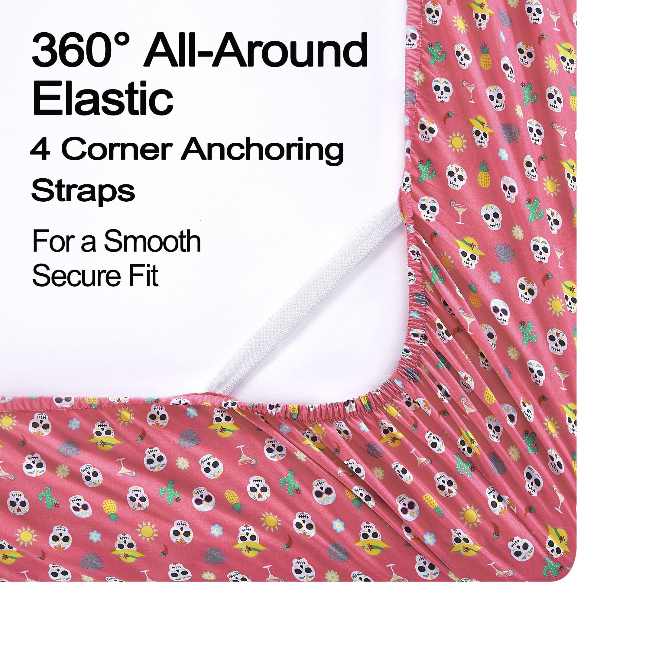 Summerween Soft Microfiber Sheet Set, Fiesta Skulls Pink, Queen