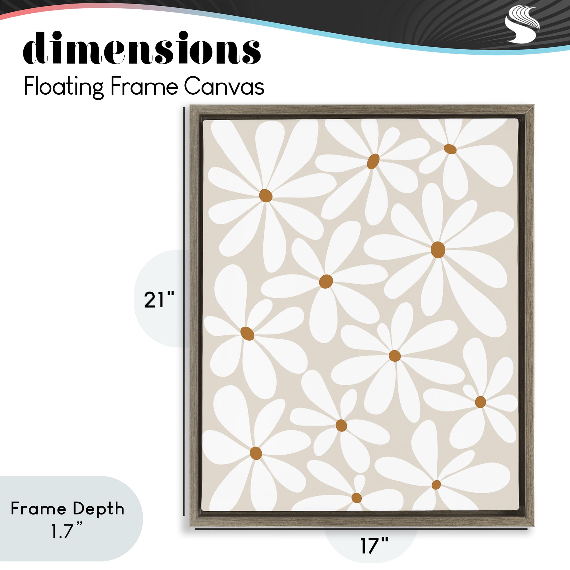 Stupell Industries Beige & White Daisies Brown Framed Floater Canvas Wall Art, design by Susan Ball