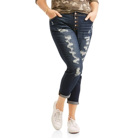 Juniors' Plus Size Giselle Skinny Girlfriend Jean with Destroy