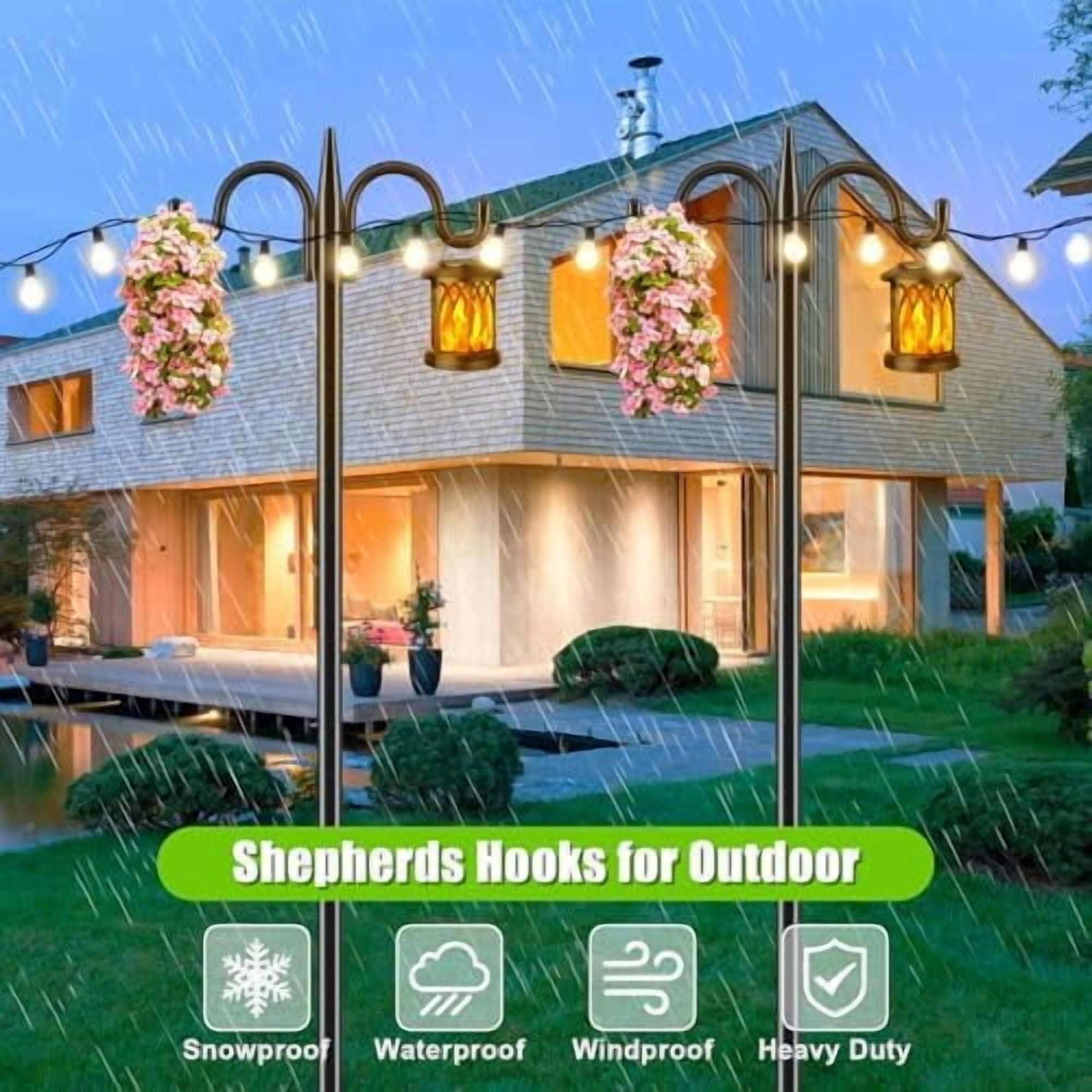 Double Shepherds Hook for Outdoor, 63 Inch Heavy Duty Bird Feeder Pole 5/8 Inch Thick Garden Hooks for Hanging Hummingbird Feeder, Plant Baskets, Solar Light Lanterns, 1 Pack