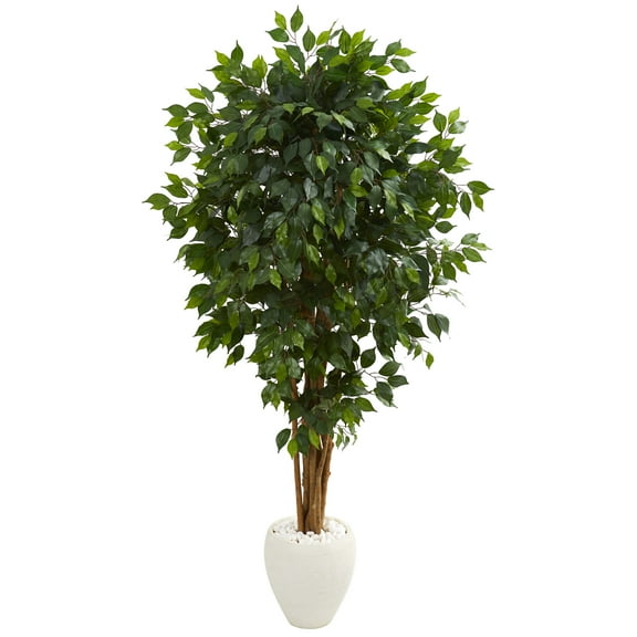 Nearly Natural 6' Ficus Artificial Tree in White Planter