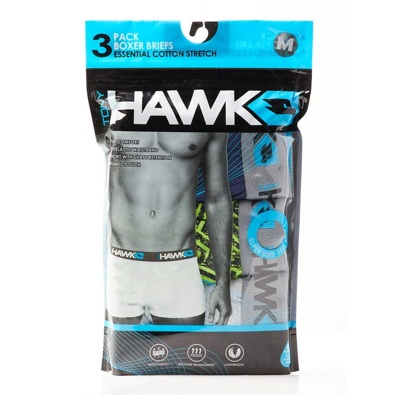 Tony Hawk 3-Pack Adult Mens Cotton Stretch Boxer Briefs, Sizes S-XL 