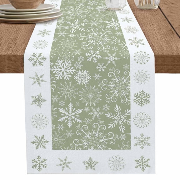nqOlkjepod Christmas Snowflakes Table Runner 60 Inches Long Farmhouse Dress Scarves, Green Xmas Winter Vintage Dining Tablerunner for Coffee Table/Kitchen Island/Party Décor, 13" x 60"