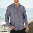 thumbnail image 2 of Sopiago Men's Linen Shirts Big and Tall Cotton Linen Shirts Casual Mens Long Sleeve Button Down Shirts Solid Color Long Sleeve Work Tops 2025 Fall Blouses Dark Gray,XXL, 2 of 6