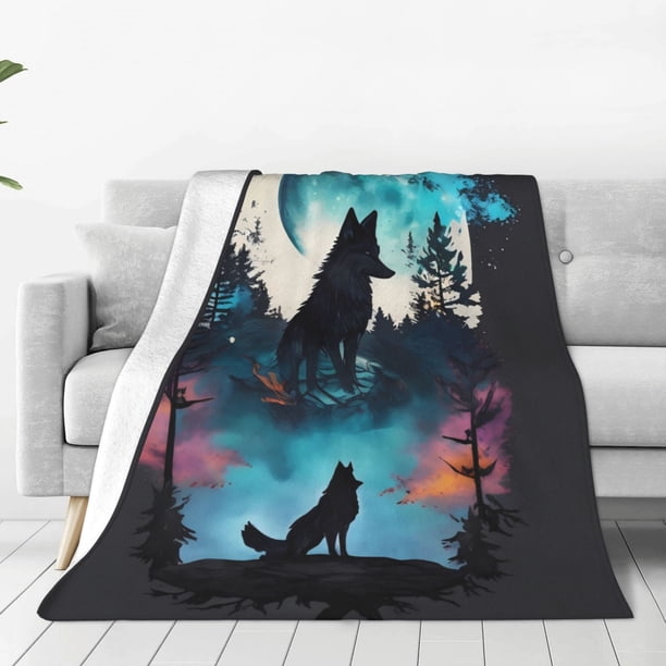Balery Artistic Moon Valley Wolf Manta de Felpa Suave y Acogedora – Cobija de Franela Aterciopelada para Cama, Lavable y Cálida para Sofá, Mascotas, Transpirable-60"x50"