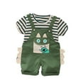 thumbnail image 2 of Tfken Boys Outfit Set Size 2 Years-3 Years Girls Baby Summer Suit Colorful Striped Tops Animal Cartoon Print Suspenders Shorts Casual Suit Toddler Boy Outfit Green, 2 of 4