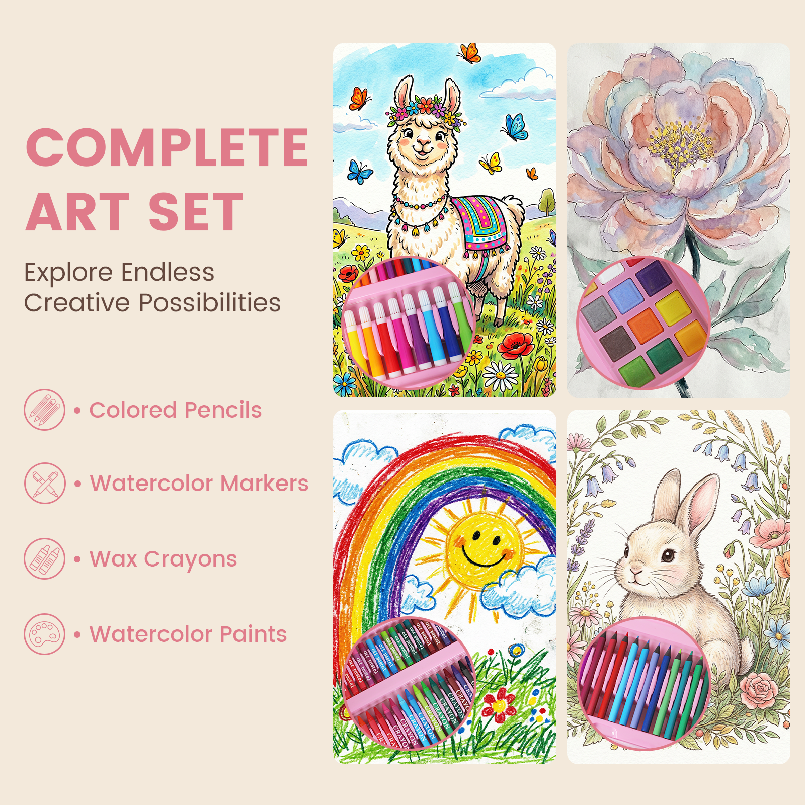 KIDDYCOLOR Kids Drawing Set with Easel, Portable Carrying Case, 217 Pcs