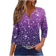 thumbnail image 2 of UPPADA Blouses Grande Taille pour Femmes Manches 3/4 Imprimé Floral Teinture Tee-Shirts Décontractés Tendance Col Rond Confortables Pull-Over Hauts d'Été Mignons Hauts Manches 3/4 pour Femmes, 2 of 5