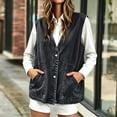 thumbnail image 2 of Women’s Loose Fit V Neck Denim Vest Sleeveless Button up Waistcoat with Pockets, Solid Color Casual Jean Vest for Spring Fall Black, 2 of 9