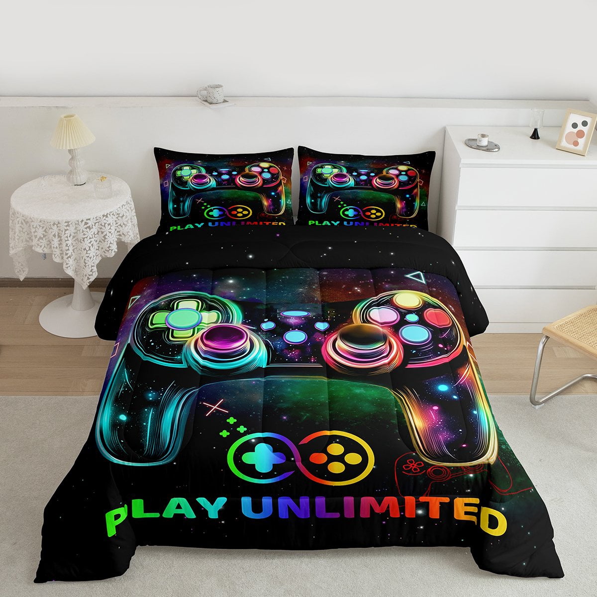 Teen Gaming Bedding Sets Full with Comforter,Duvet Insert,Lightweight 3 Pcs