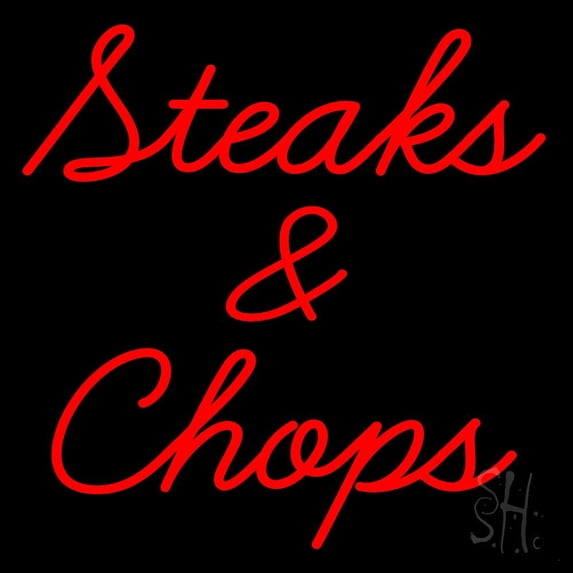 Steaks and Chops LED Neon Sign 24 x 24 - inches, Black Square Cut Acrylic Backing, with Dimmer - Bright and Premium built indoor LED Neon Sign for restaurant window and interior decor.
