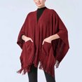 thumbnail image 2 of Brglopf Women Wrap Shawl Solid Color Poncho Cape Open Front Cardigan Tassel Knitting Sweate Trendy Warm Winter Cloak with Pockets, 2 of 8