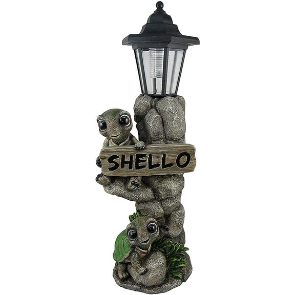 DWK Shello Greetings Baby Turtles in a Rock Outside Solar Outdoor Light Garden Welcome Sign - 18"